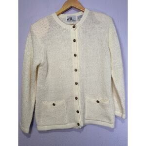 Vintage Willi of California Cardigan Ivory Knit Cottagecore M Preppy Classic